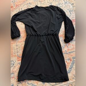 WHBM Lattice Sleeve Black Knit Blouson Dress Size SP